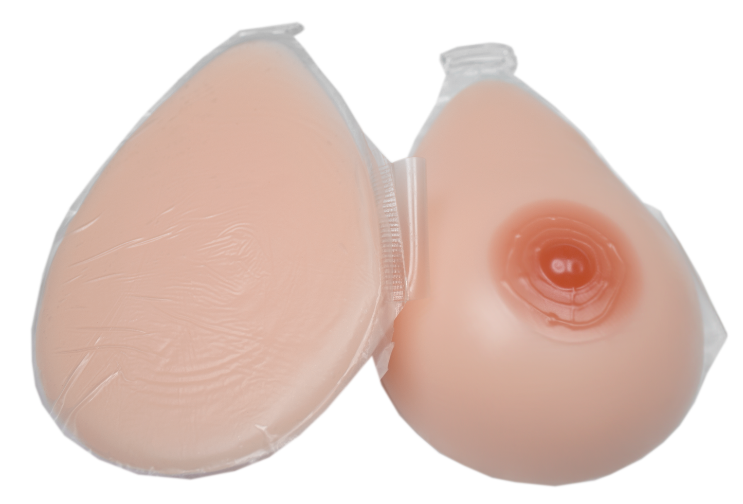 Silikonbrüste im Trans-Bra in Tropfenform, mit Haftschicht & farbige Nippel, Typ T1