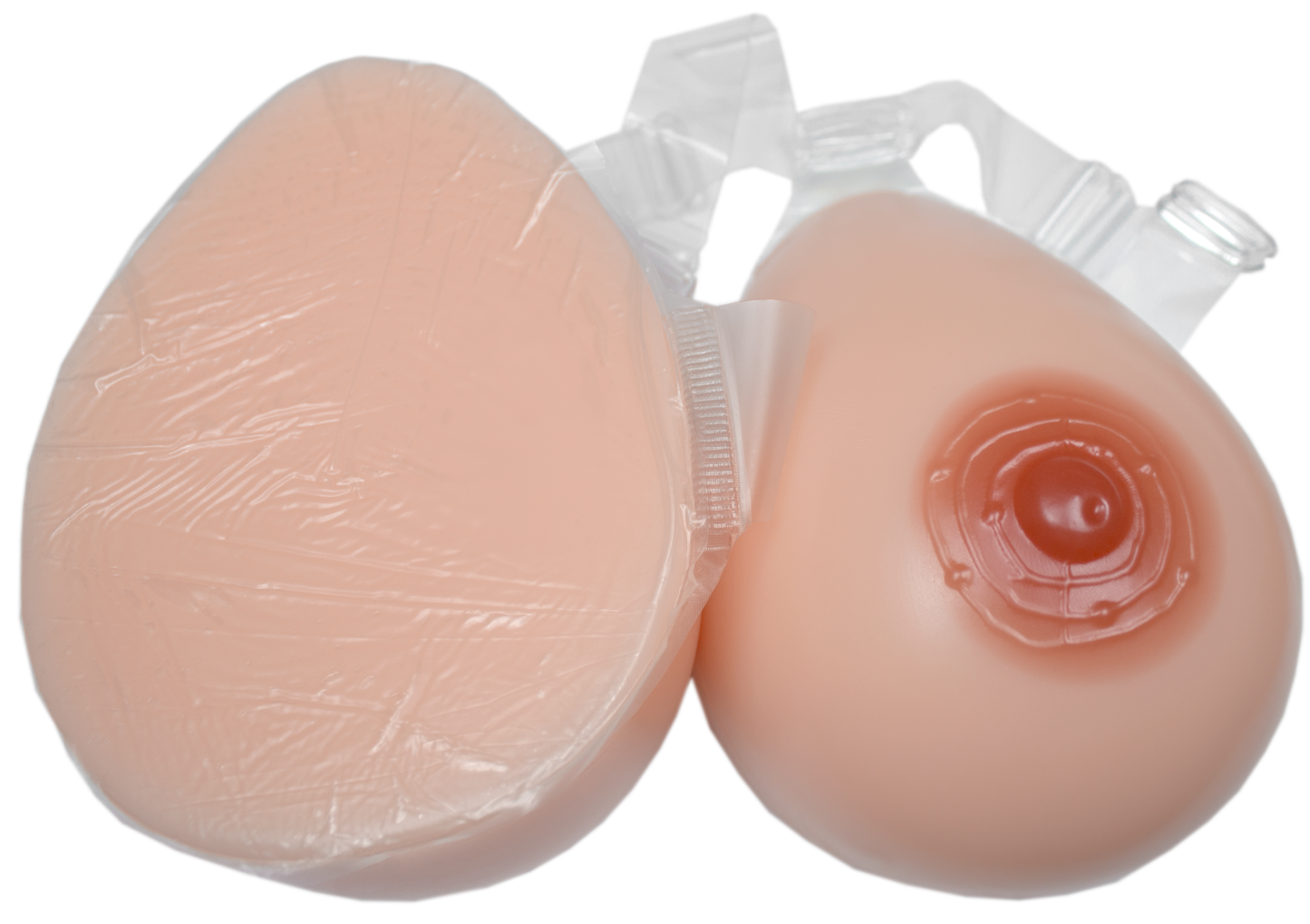Silikonbrüste im Trans-Bra in Tropfenform, mit Haftschicht & farbige Nippel, Typ T1