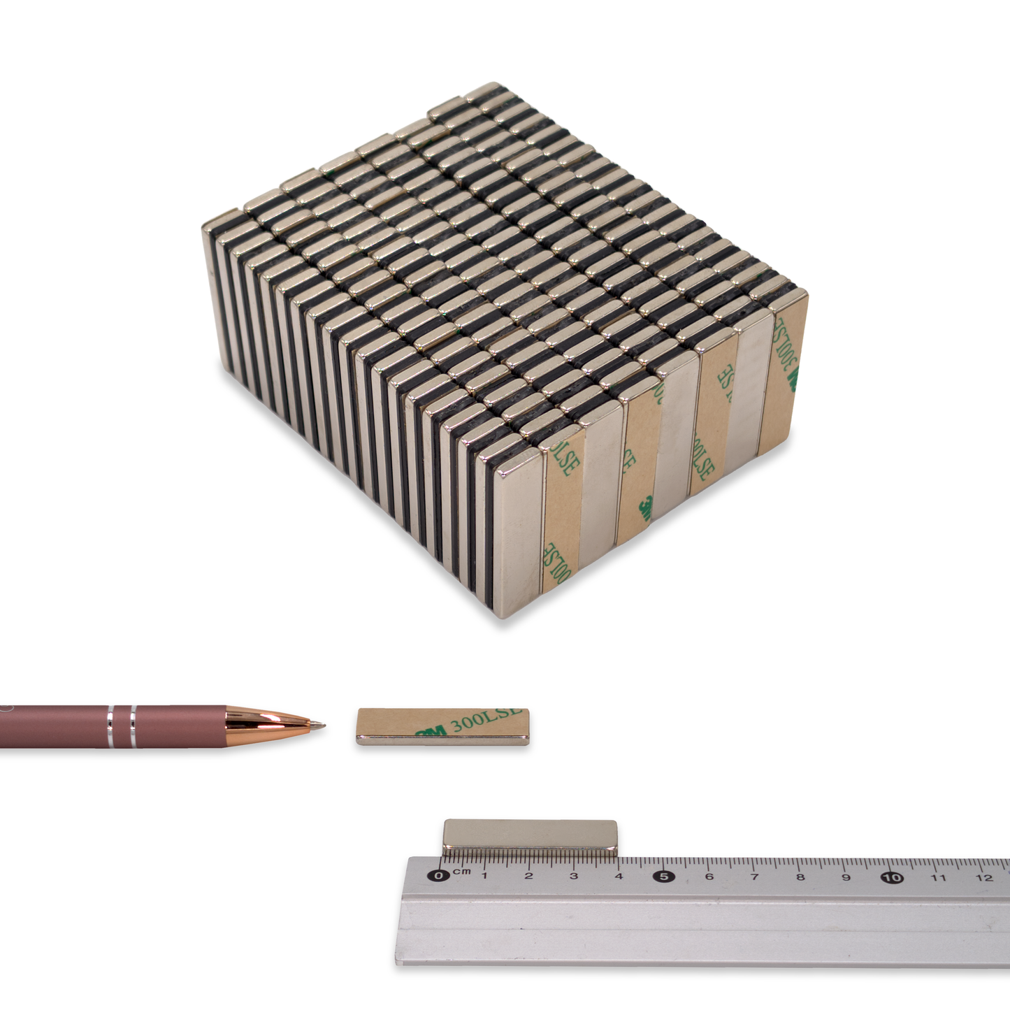 Neodym-Rechteckmagnet selbstklebend 40×10×3 mm N52 NdFeB