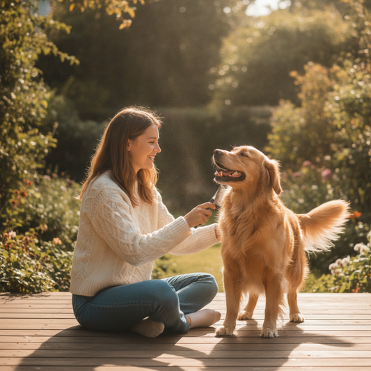Glücklicher Hund wird liebevoll gepflegt, Hundepflege im Alltag für Gesundheit und Wohlbefinden