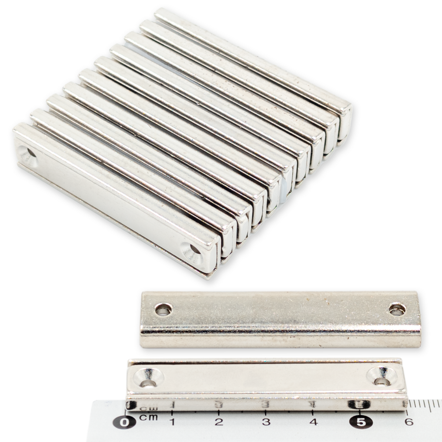 Neodym Blockmagnet N40 60x13,5x5mm mit Schraublöchern | 5-20 St.