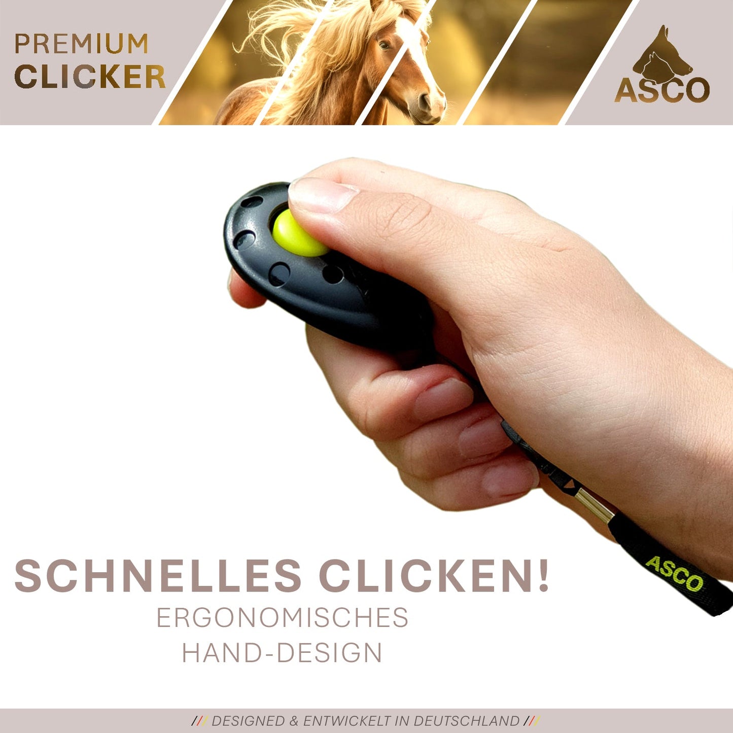 ASCO Finger Clicker – Clickertraining Premium Klicker für Hunde, Katzen, Pferde