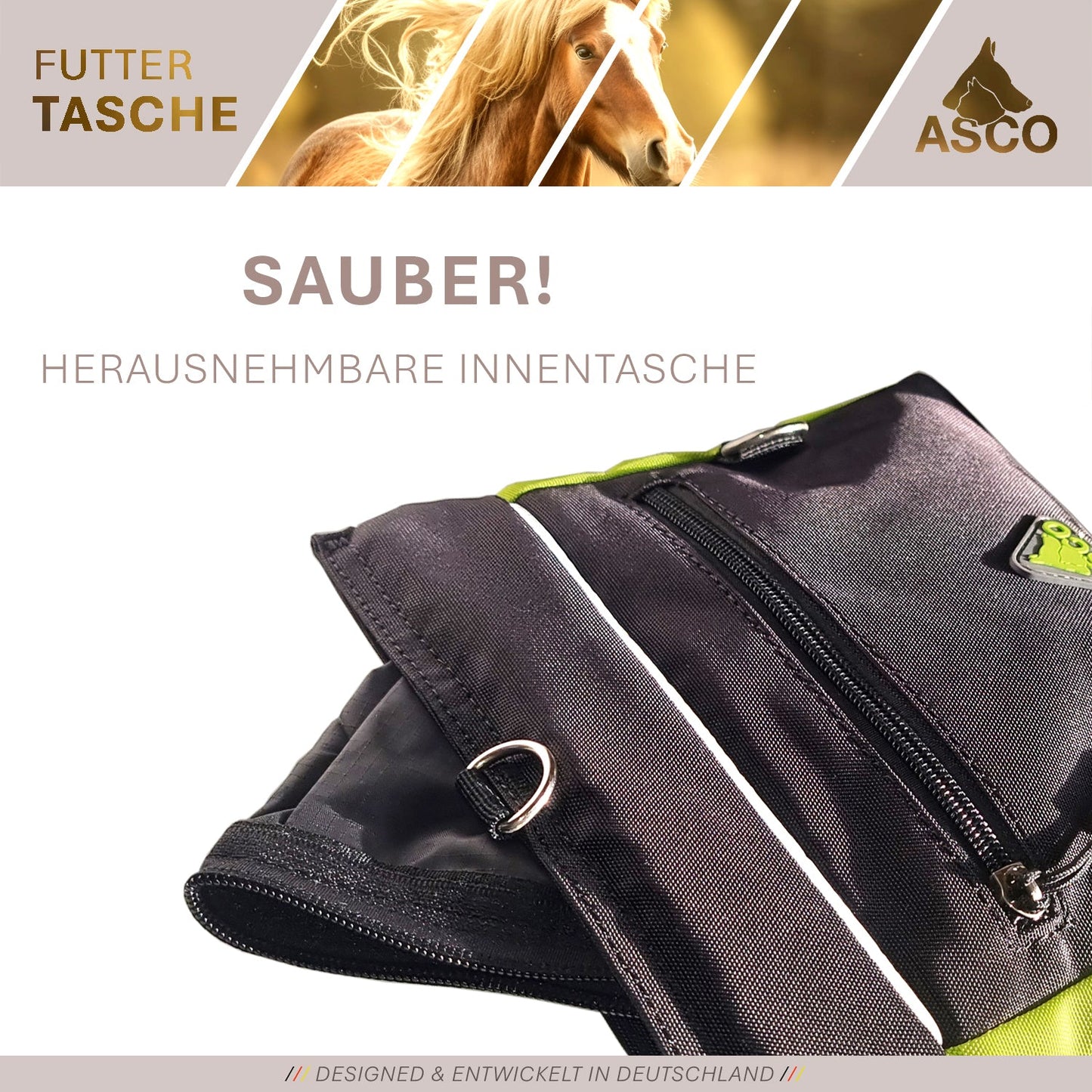 ASCO Futterbeutel mit Einhand-Schnappverschluss, Leckerlibeutel 20x20 cm, QuickTouch Leckerlietasche