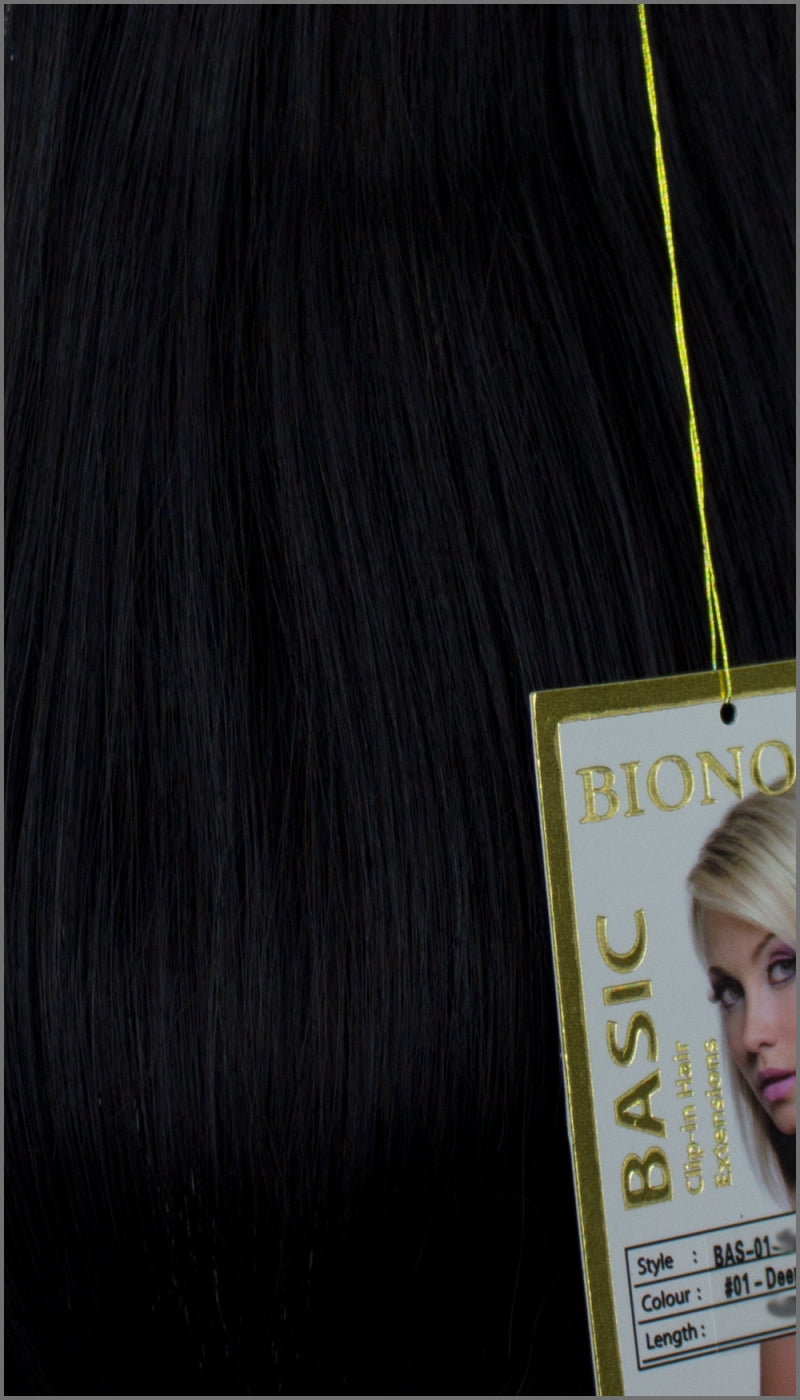 Clip-in Haar Extensions, BIONORA BASIC, #01, Tiefschwarz, 43/53/63cm, 70/80/90 Gramm
