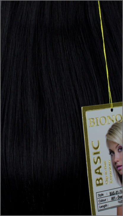 Clip-in Haar Extensions, BIONORA BASIC, #01, Tiefschwarz, 43/53/63cm, 70/80/90 Gramm