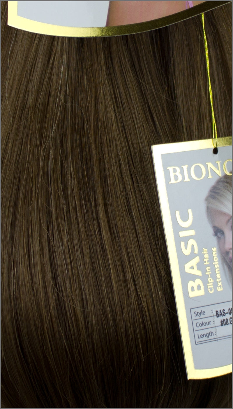 Clip-in Haar Extensions mit Echthaar, #08, Goldbraun, BASIC von BIONORA, 43/53/63cm, 70/80/90Gr.