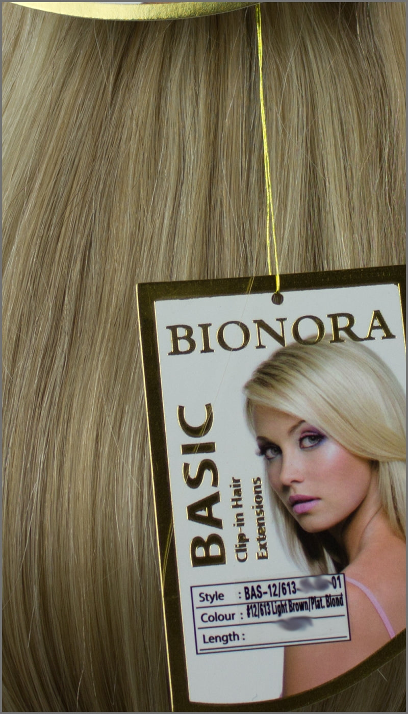 Clip-in Haar Extensions mit Echthaar, #12/613, Hellbraun / Platinblond, BASIC von BIONORA, 43/53/63cm, 70/80/90 Gr.