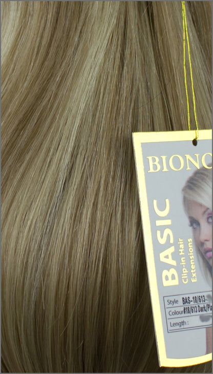 Clip-in Haar Extensions mit Echthaar, #18/613, Dunkelblond / Platinblond, BASIC von BIONORA, 43/53/63cm, 70/80/90 Gr.