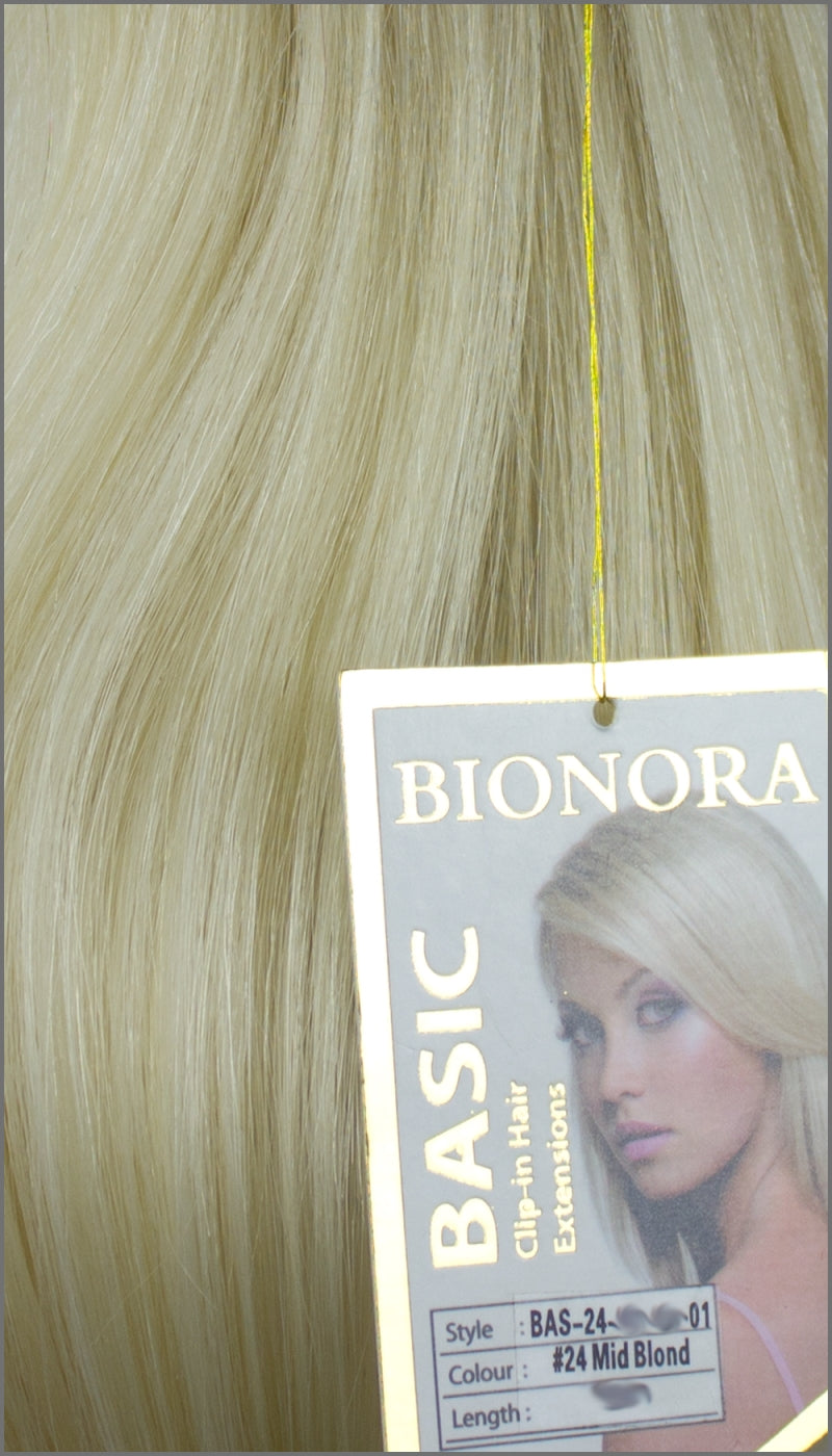 Clip-in Haar Extensions mit Echthaar, #24, Lichtblond, BASIC von BIONORA, 43/53/63cm, 70/80/90 Gr.