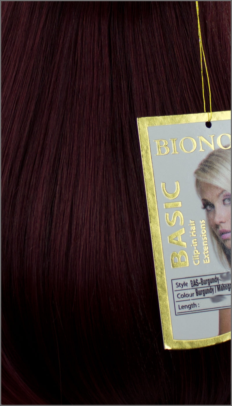 Clip-in Haar Extensions mit Echthaar, Weinrot, BASIC von BIONORA, 43/53/63cm, 70/80/90 Gr.
