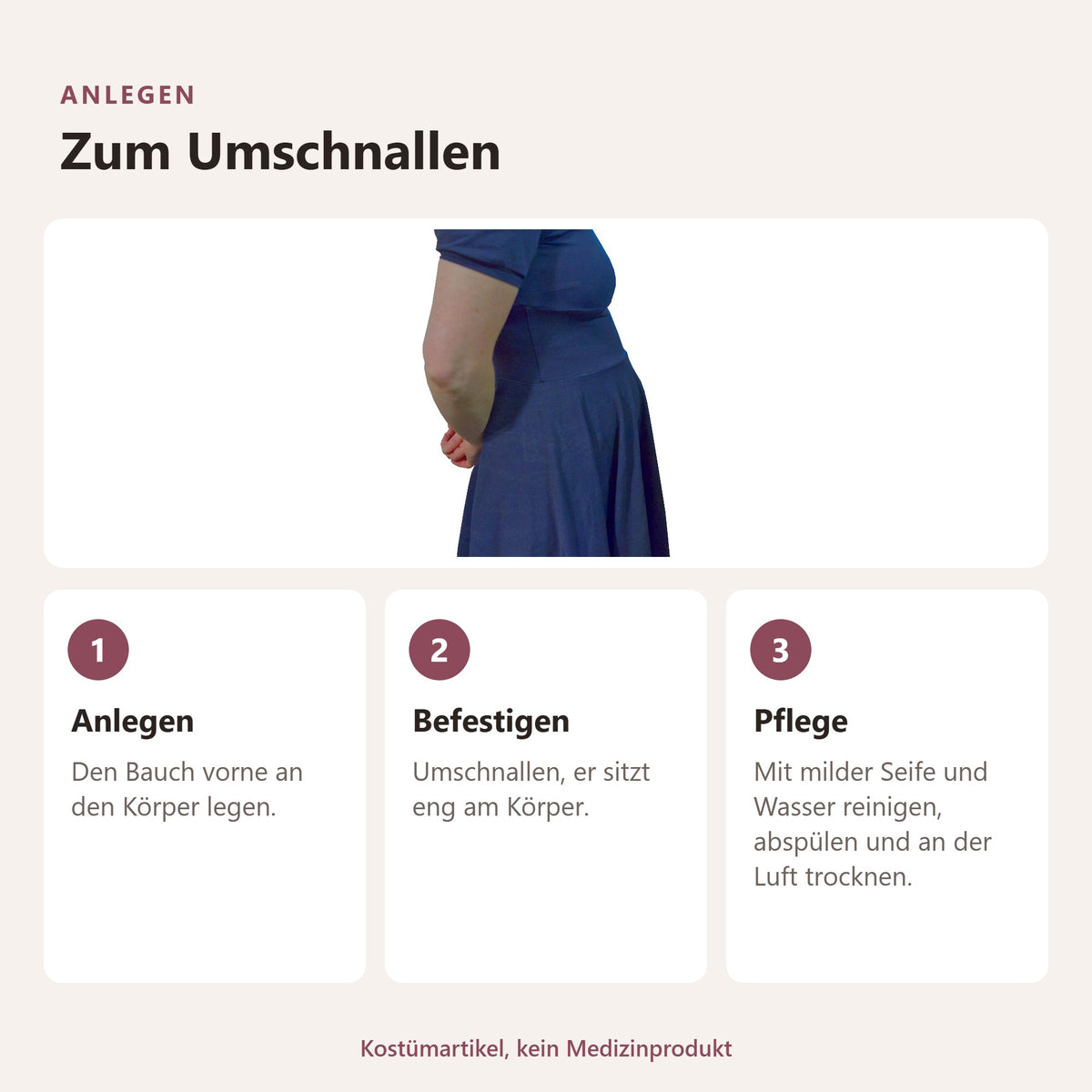 BIONORA Künstlicher Silikon-Schwangerschaftsbauch zum Umschnallen: Anlegen, Zum Umschnallen: Anlegen, Befestigen, Pflege