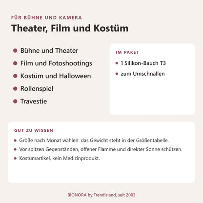 BIONORA Künstlicher Silikon-Schwangerschaftsbauch zum Umschnallen: Theater, Film und Kostüm: Bühne und Theater, Film und Fotoshootings, Kostüm und Halloween, Rollenspiel, Travestie