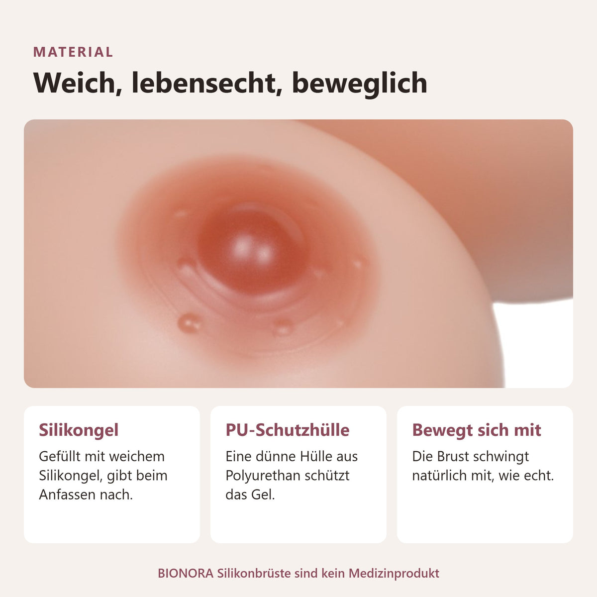 BIONORA Große Silikonbrüste in Tropfenform: Material: Silikongel, PU-Schutzhülle, Bewegt sich mit
