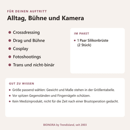 BIONORA Große Silikonbrüste in Tropfenform: Alltag, Bühne und Kamera: Crossdressing, Drag und Bühne, Cosplay, Fotoshootings, Trans und nicht-binär