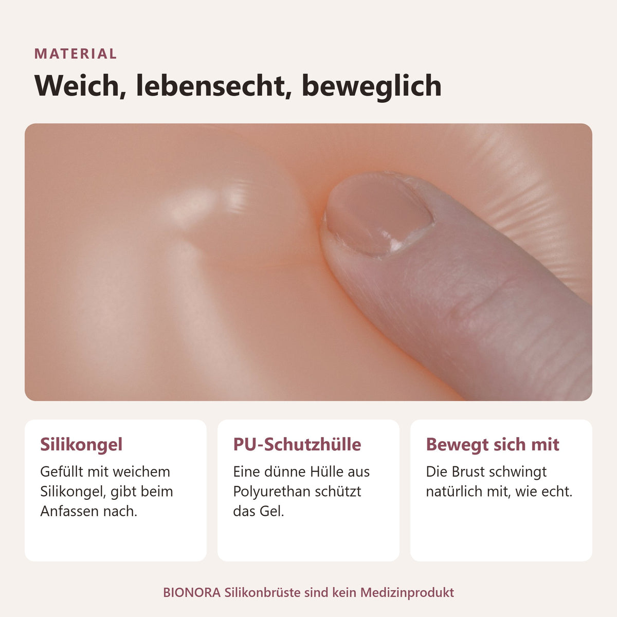 BIONORA Silikonbrüste in Tropfenform: Material: Silikongel, PU-Schutzhülle, Bewegt sich mit
