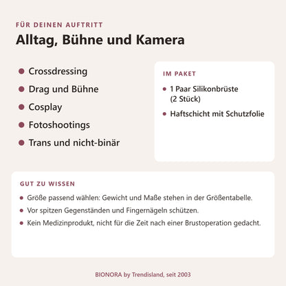 BIONORA Silikonbrüste in Tropfenform: Alltag, Bühne und Kamera: Crossdressing, Drag und Bühne, Cosplay, Fotoshootings, Trans und nicht-binär