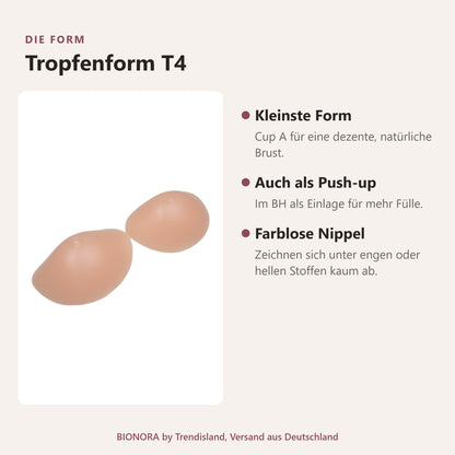 BIONORA Kleine BH-Einlagen in Cup A: Tropfenform T4 im Überblick: Kleinste Form, Auch als Push-up, Farblose Nippel
