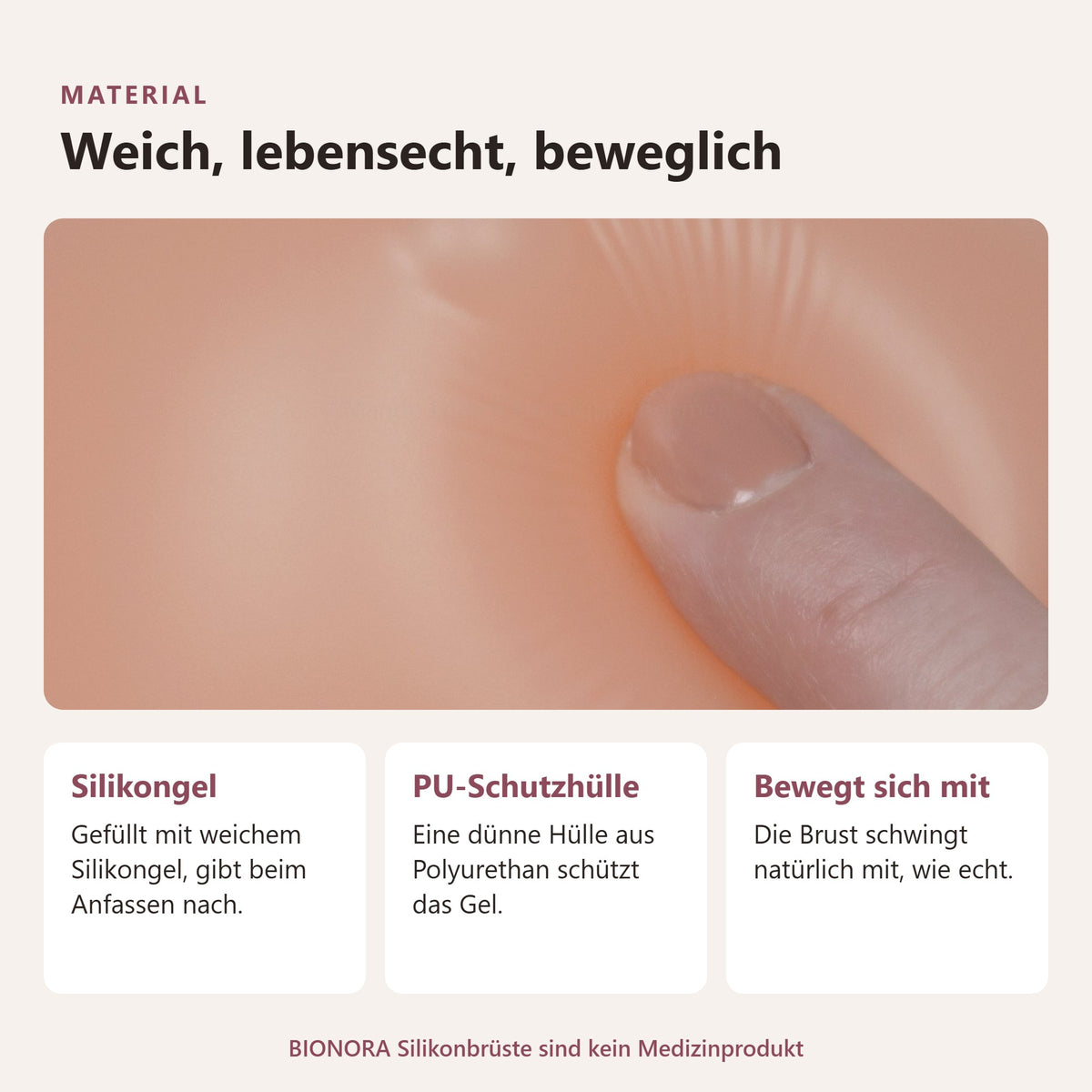 BIONORA Kleine BH-Einlagen in Cup A: Material: Silikongel, PU-Schutzhülle, Bewegt sich mit