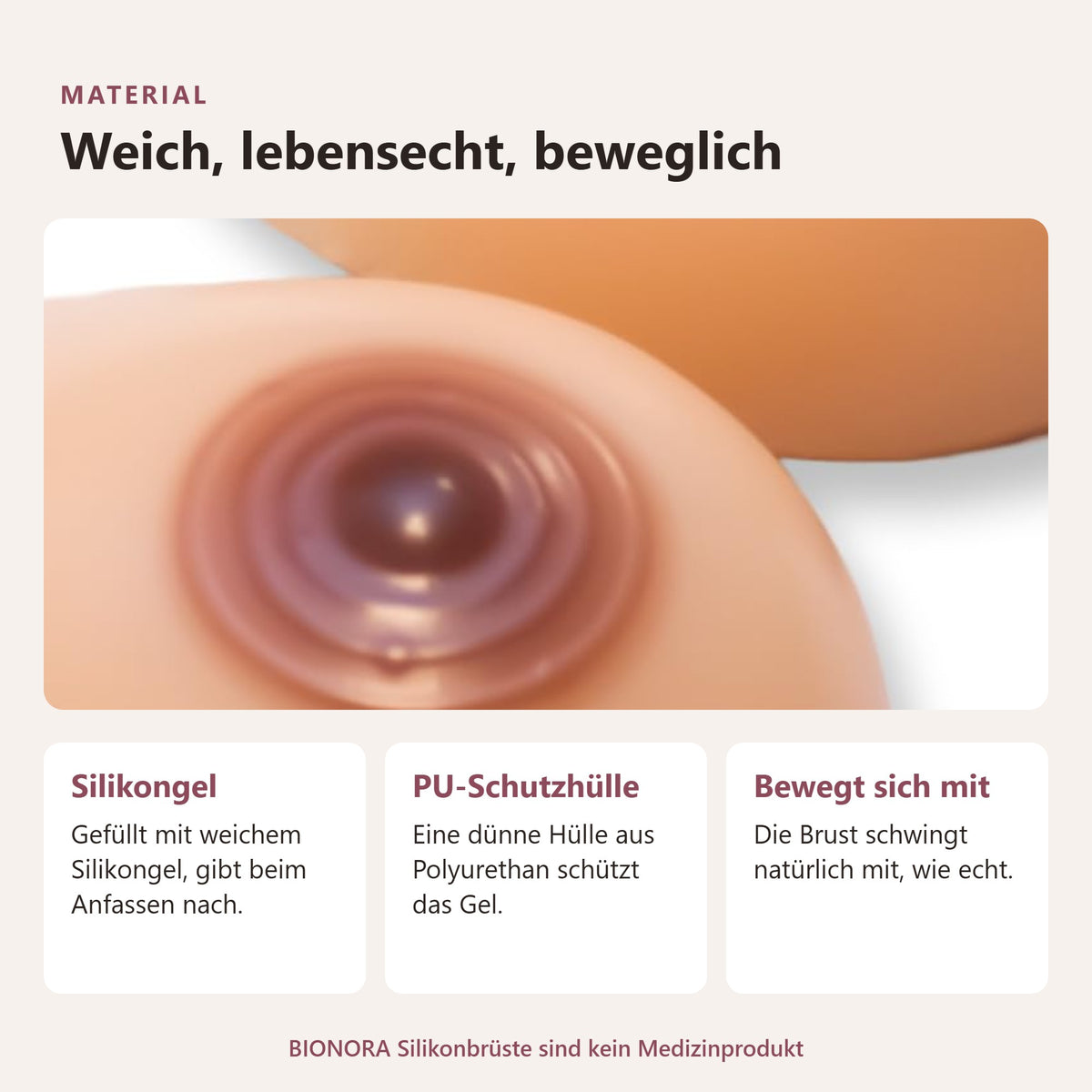 BIONORA Silikonbrüste in Tropfenform: Material: Silikongel, PU-Schutzhülle, Bewegt sich mit