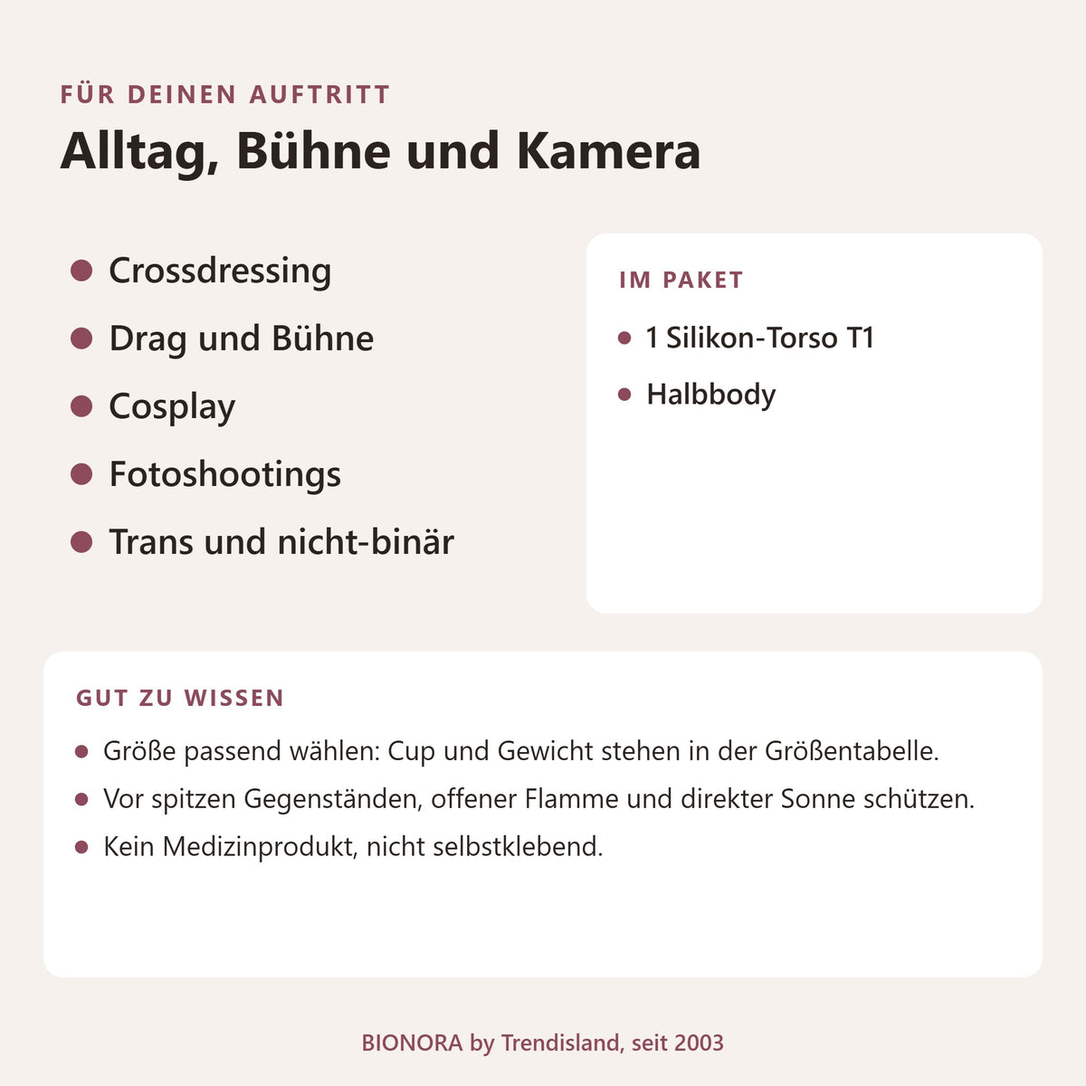 BIONORA Torso mit Silikonbrüsten: Alltag, Bühne und Kamera: Crossdressing, Drag und Bühne, Cosplay, Fotoshootings, Trans und nicht-binär