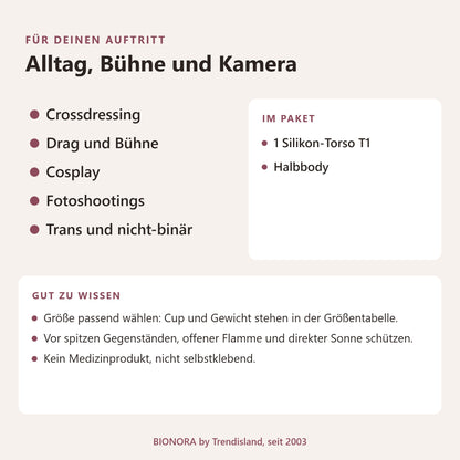 BIONORA Torso mit Silikonbrüsten: Alltag, Bühne und Kamera: Crossdressing, Drag und Bühne, Cosplay, Fotoshootings, Trans und nicht-binär