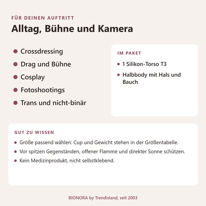 BIONORA Torso mit Silikonbrüsten: Alltag, Bühne und Kamera: Crossdressing, Drag und Bühne, Cosplay, Fotoshootings, Trans und nicht-binär