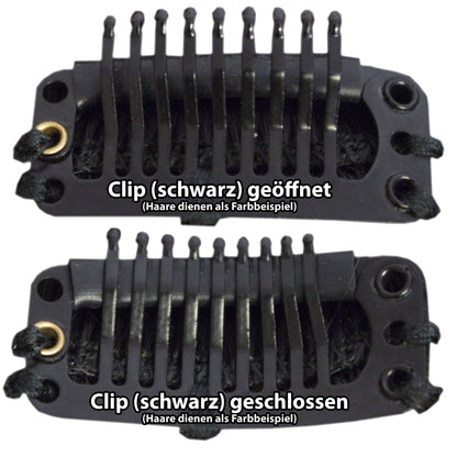 Clip (schwarz) geöffnet und geschlossen - Haare dienen als Farbbeispiel