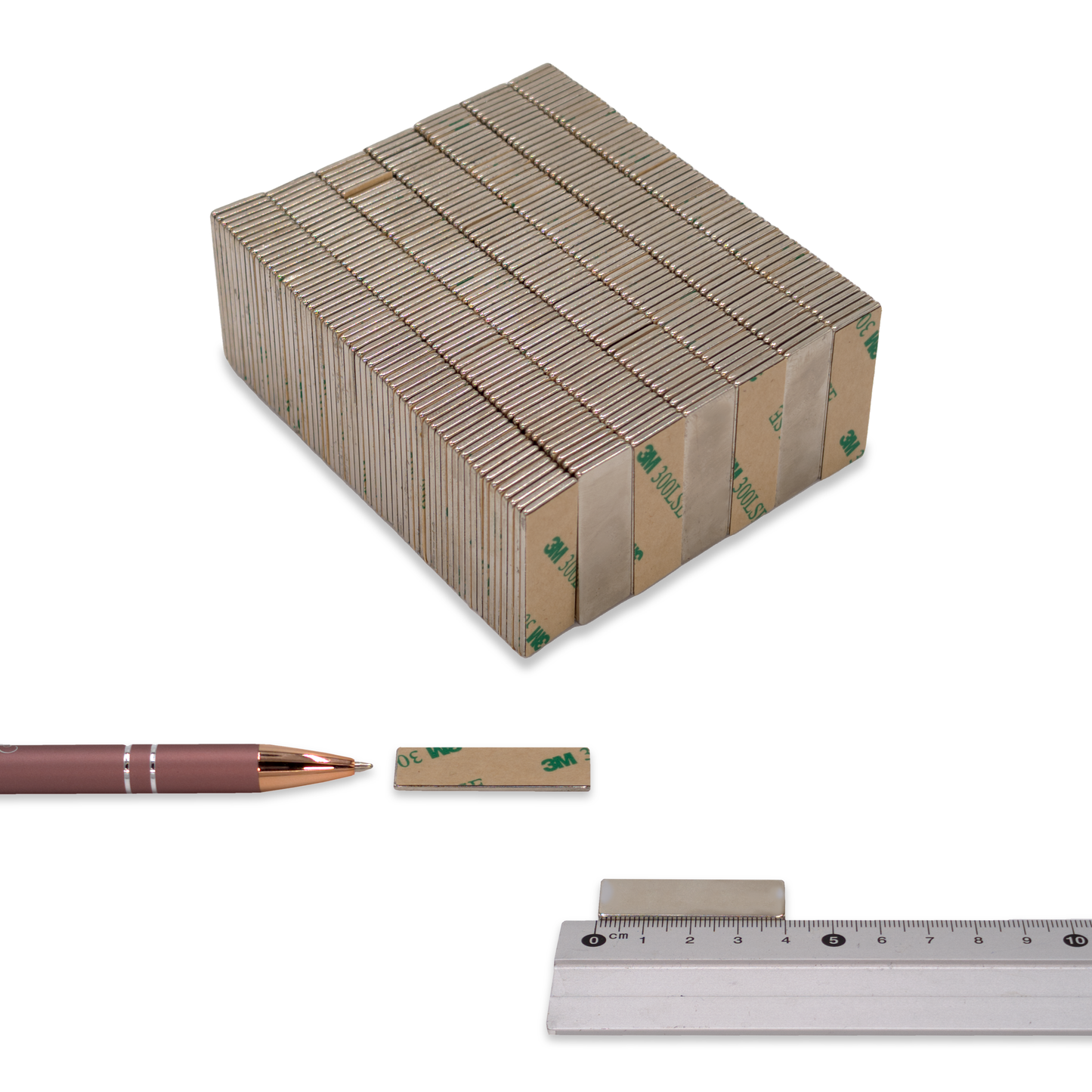 Neodym-Rechteckmagnet selbstklebend, 40×12×1,5 mm, N52