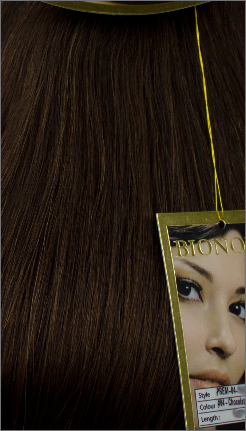 Clip-in 100% Remy Echthaar Extensions, BIONORA PREMIUM, #04, Schokobraun, 40 50 60 (+) cm, 100/110/120Gr.