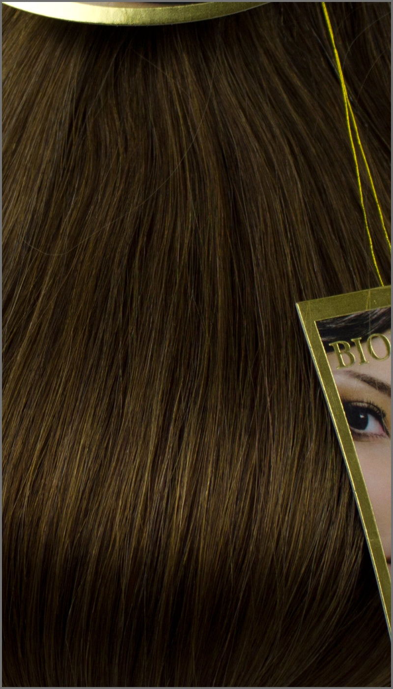 Clip-in 100% Remy Echthaar Extensions, #06, Mittelbraun, 40 50 60+cm, 100-120Gr., BIONORA PREMIUM - 43cm Länge